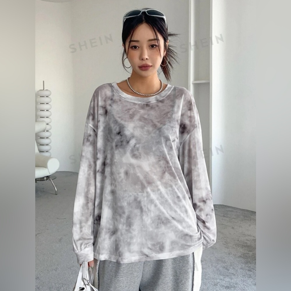Tie Dye Drop Shoulder Oversized Mesh Top - Picture 2 of 6